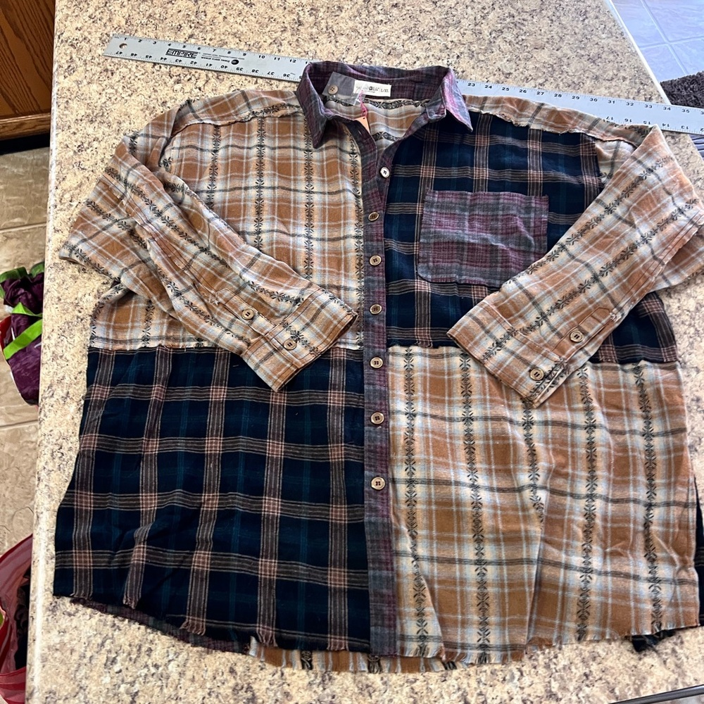 NWT Natural Life Elliott Plaid purple Button-Up oversized soft Shirt L/XL - Picture 5 of 12
